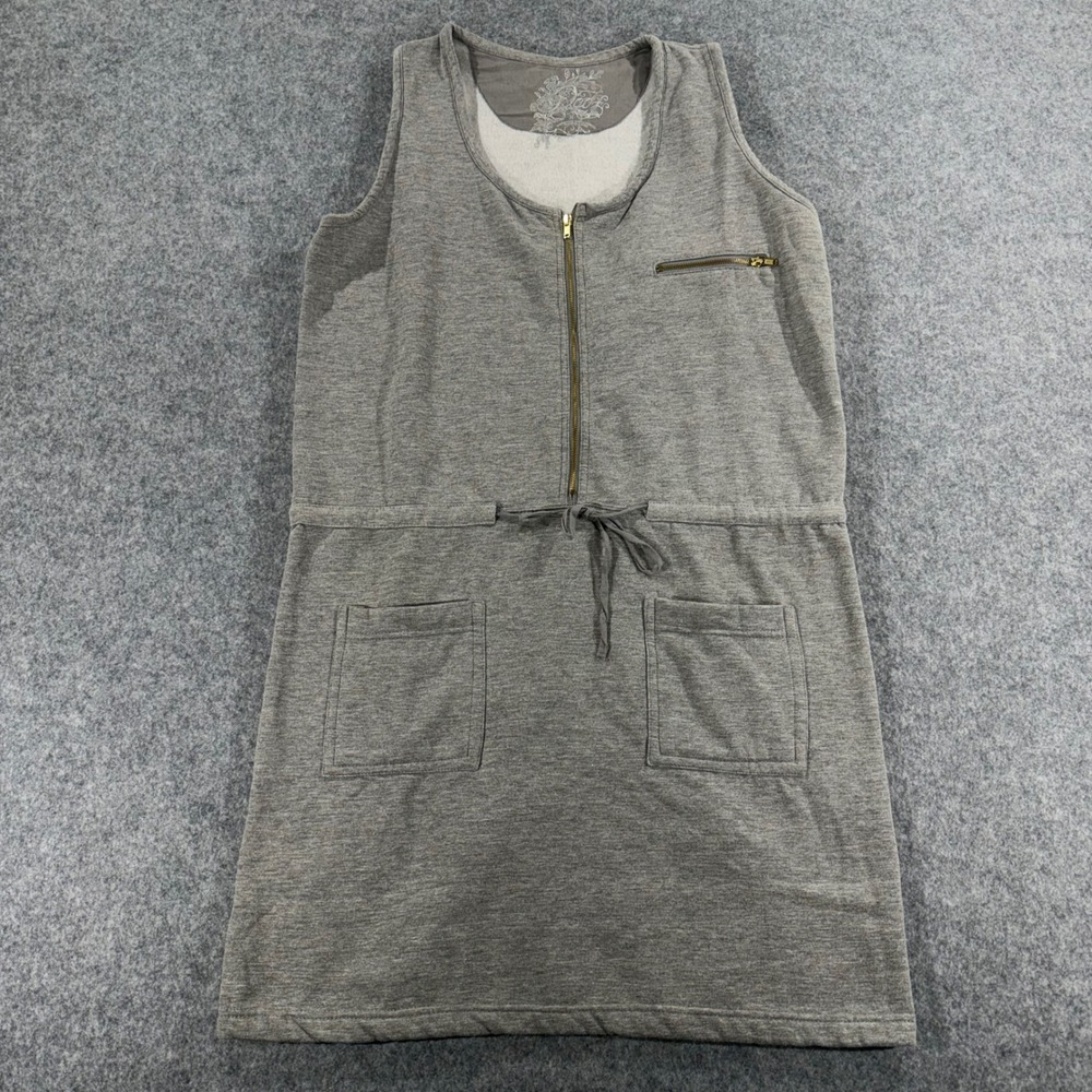 Poof Authentic Womens Gray Sleeveless Zip Front Drawstring Sweatshirt Dress M